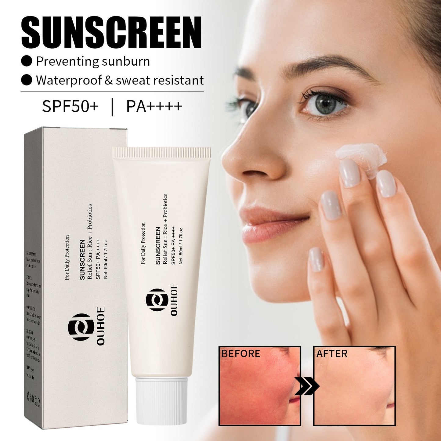 OUHOE Rice Probiotic Protection Cream Refreshing UV Moisturizing Face Cream