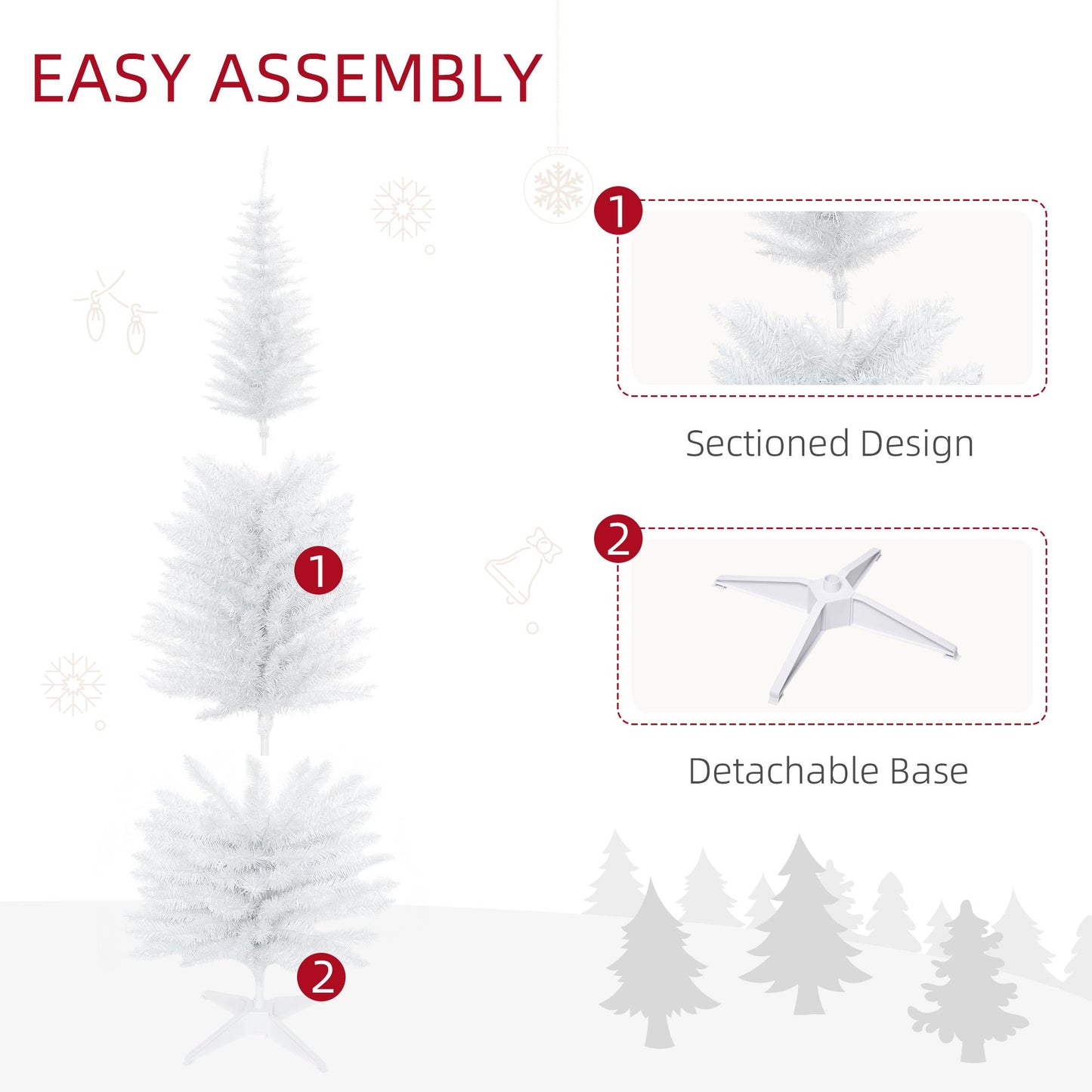 6 FT Christmas Tree Classic Tree Holiday Indoor Decoration, With Stable Plastic Base, White