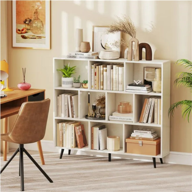 10 Cube Bookcase 3-Tier Modern Storage Organizer With 5 Metal Legs Bookshelves