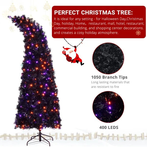 7ft Wizard Hat Shape Automatic Tree Structure PVC Material 1050 Branches 400 Lights 10 Functions With Remote Control Christmas Tree Purple And Orange
