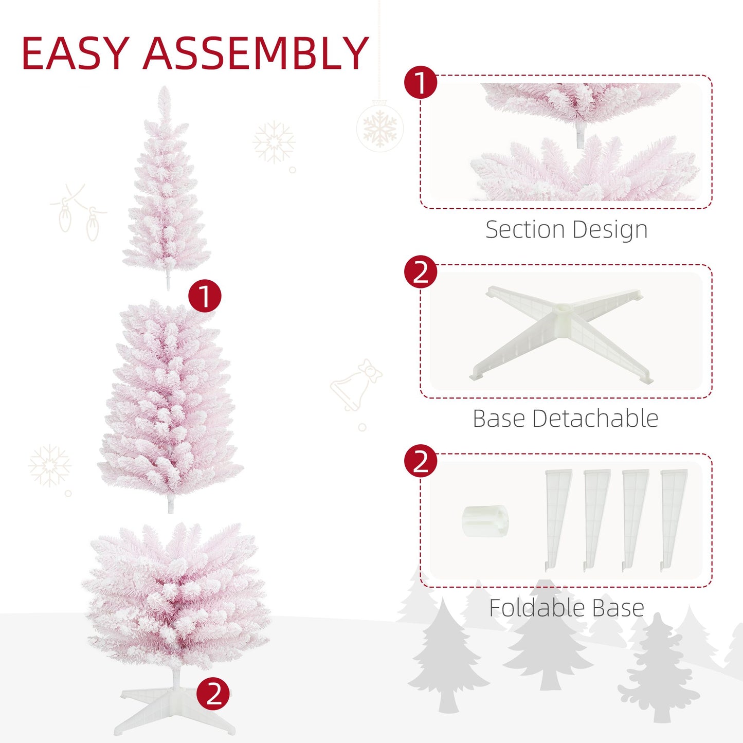7ft Flocked Christmas Tree, Pencil Artificial Christmas Tree With Realistic Branches