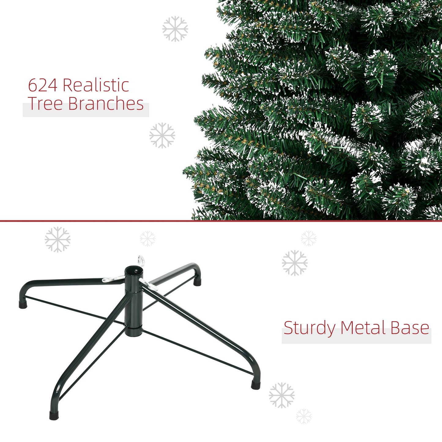 7.5FT Artificial Snow Dipped Christmas Tree Xmas Pencil Tree Holiday Home Indoor Decoration With Foldable Black Stand, Green