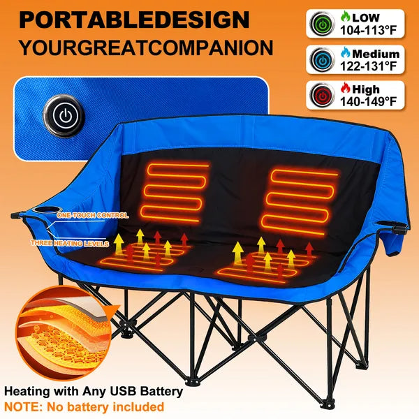 Oversized Heated Camping Chair, Patio Lounge Chairs With 3 Heat Levels, Portable Folding Heated Chair Round Moon Saucer Folding Lawn Chair Outdoor Chair For Camping, Lounge Patio