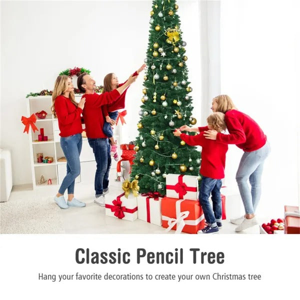 9ft Slim Pencil Christmas Tree - Space-Saving Design For Small Corners, 1500 Realistic PVC Branches With Flocked Finish