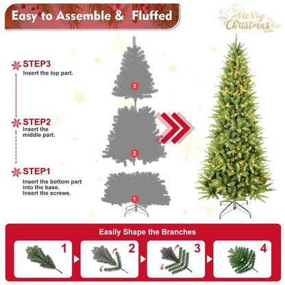 Artificial 7ft Green Christmas Tree With 1180PVC Hard Needle Mixed Branch Tips, 400L Warm White Led, Memory Wire Iron Wire, Hinged Premium   Foldable Base For Indoor Holiday Decorating
