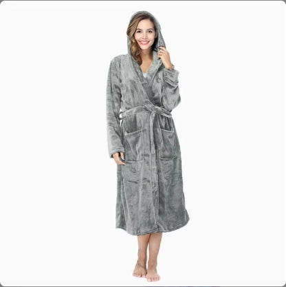 Local Stock Plush Oversize Winter Soft Warm Long Flannel Bathrobe With Hooded Women Thick Night Fleece Bath Robes Dressing