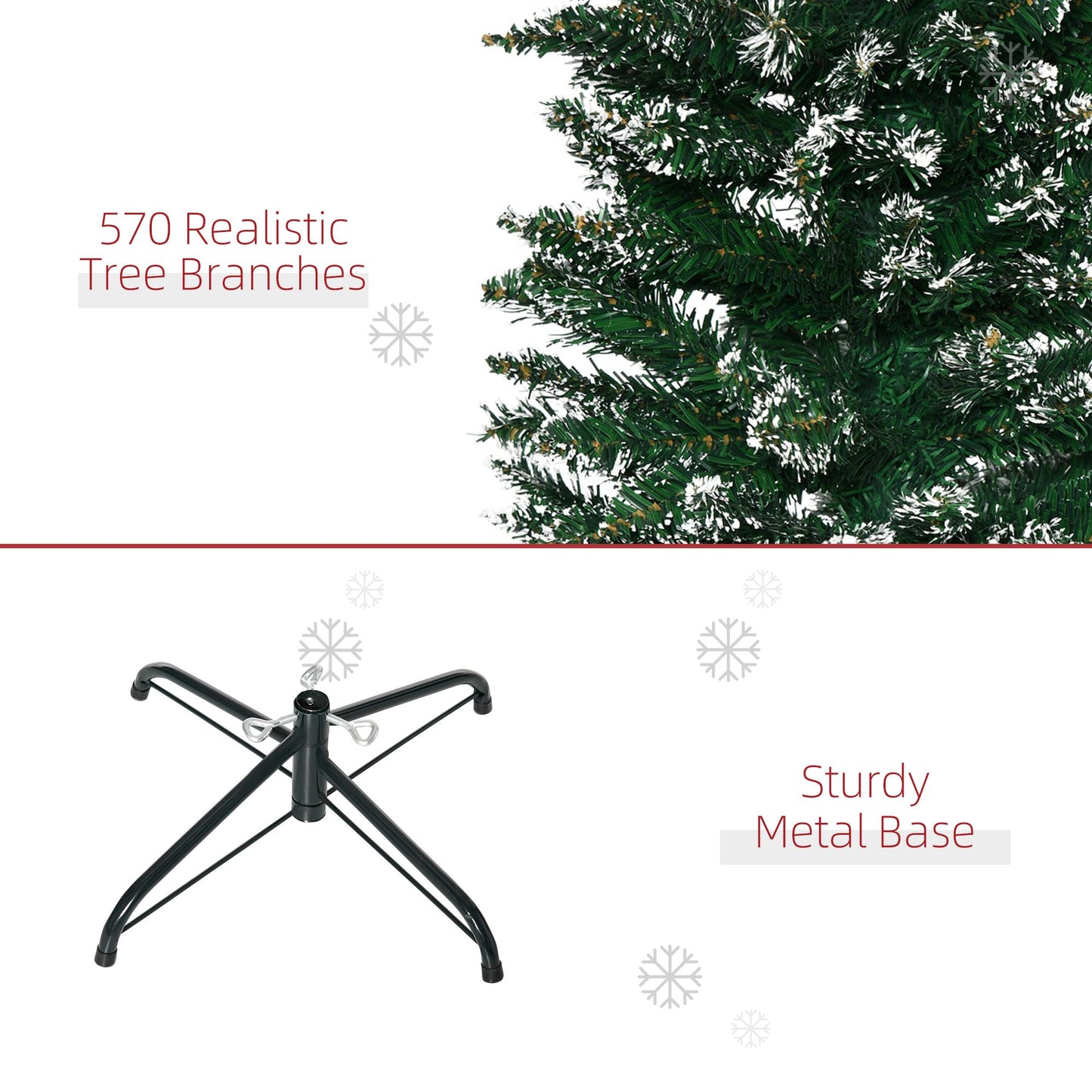 6FT Artificial Snow Dipped Christmas Tree Xmas Pencil Tree Holiday Home Indoor Decoration With Foldable Black Stand, Green