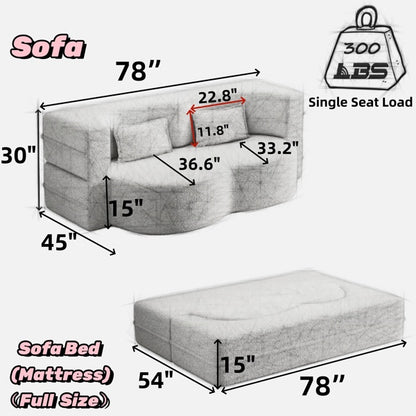 Modern Floor Sofa With 2 Pillows,Convertible Plush Corduroy Sleeper Sofa Bed,Full Size Folding Mattress For Living Room,Guest Bed,no Assembly Required,Beige