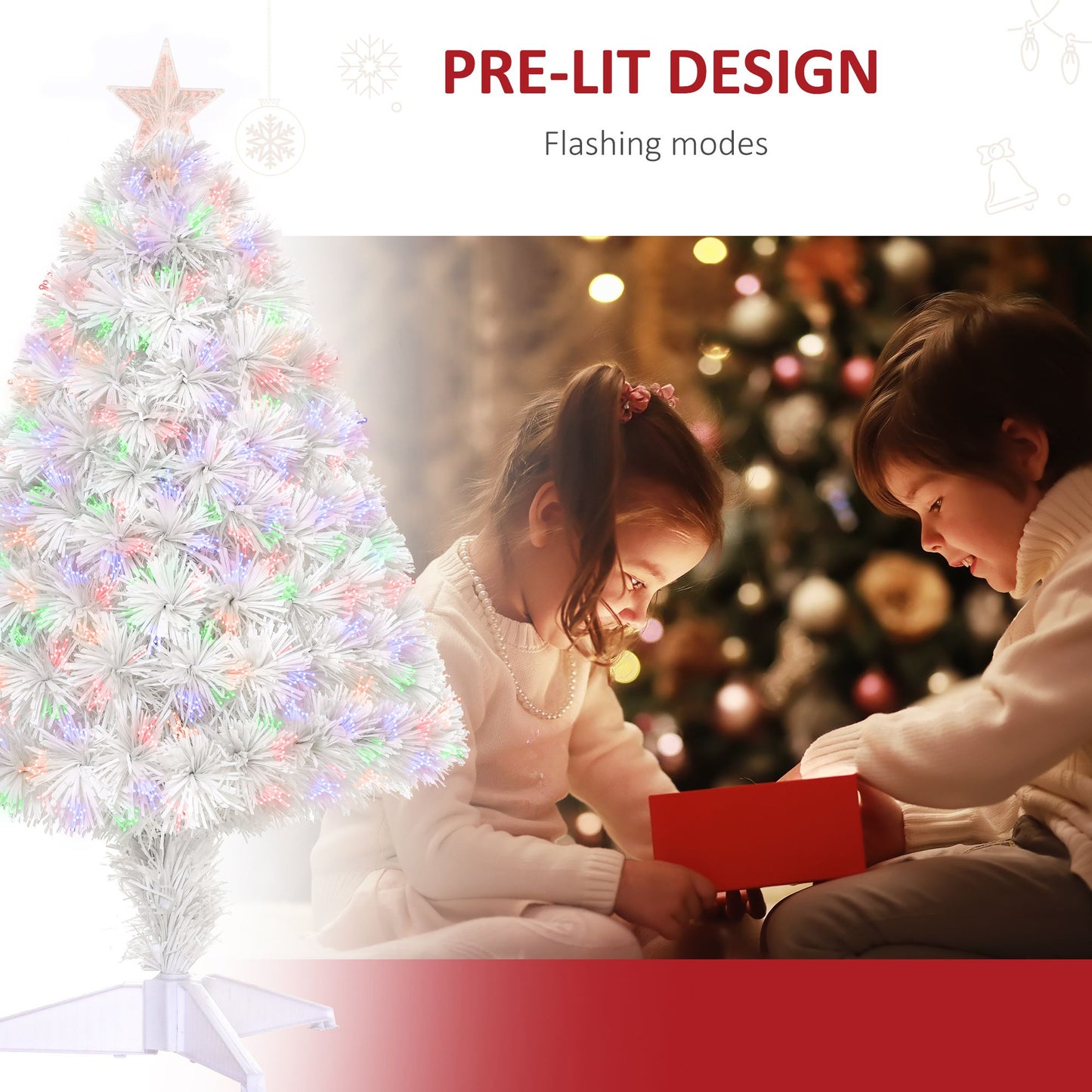 2.5FT Prelit Artificial Tabletop Christmas Tree With Fibre Optics Holiday Home Xmas Decoration For Table And Desk White
