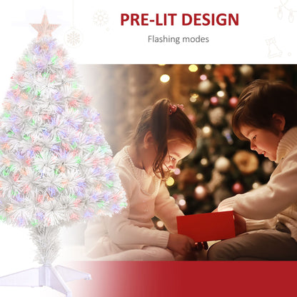 2.5FT Prelit Artificial Tabletop Christmas Tree With Fibre Optics Holiday Home Xmas Decoration For Table And Desk White