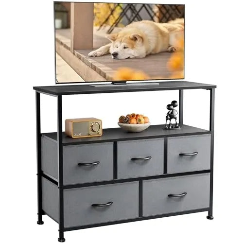 Dresser For Bedroom, Chest Of Drawers, 5 Drawer Dresser, Closet Fabric Dresser With Metal Frame Tv Stand