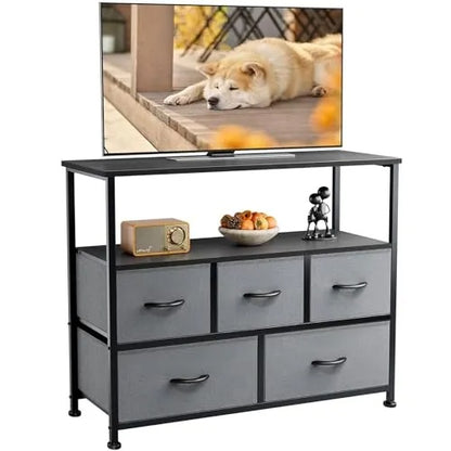 Dresser For Bedroom, Chest Of Drawers, 5 Drawer Dresser, Closet Fabric Dresser With Metal Frame Tv Stand