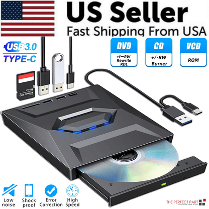 External CD DVD Drive USB 3.0 Writer Burner Player For PC Laptop Windows 11 10