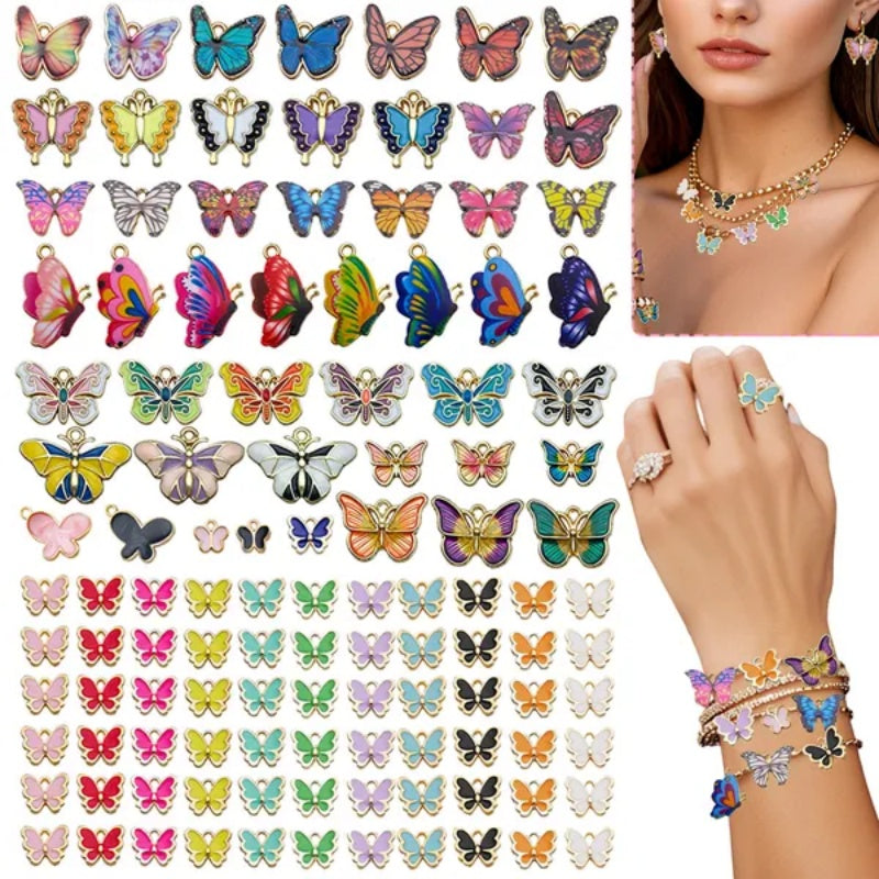 Details Specifications  Material  Alloy  Color Multi-color  Package Contents  126 Pcs Butterfly Charms For Jewelry Making