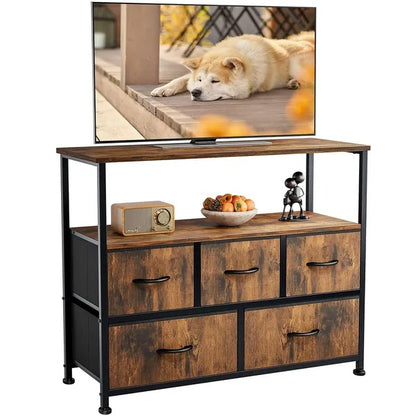 Dresser For Bedroom, Chest Of Drawers, 5 Drawer Dresser, Closet Fabric Dresser With Metal Frame Tv Stand