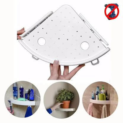 Bathroom Wall Corner Shelf Organizer  Kitchen Corner Storage Rack Non-Marking Shelf With Hooks