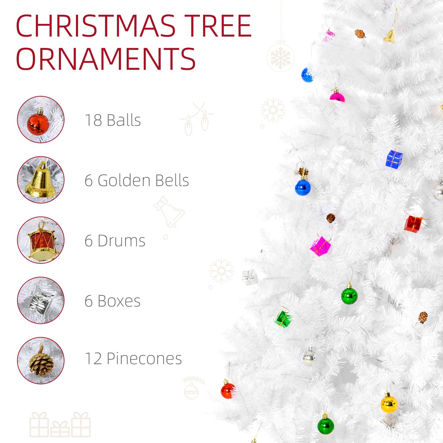 5.9ft Artificial Christmas Tree Xmas Holidays With Ornament White