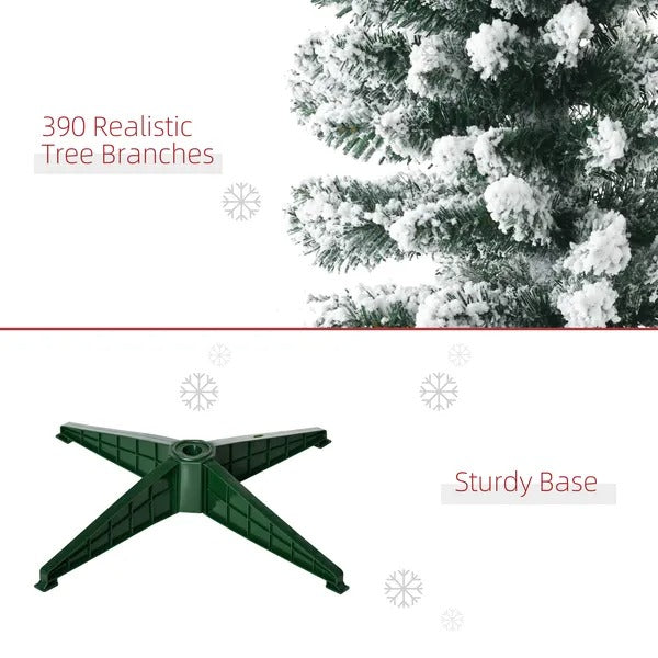 6ft Tall Pencil Artificial Christmas Tree, Holiday Decor With Snow Flocked Branches, Green