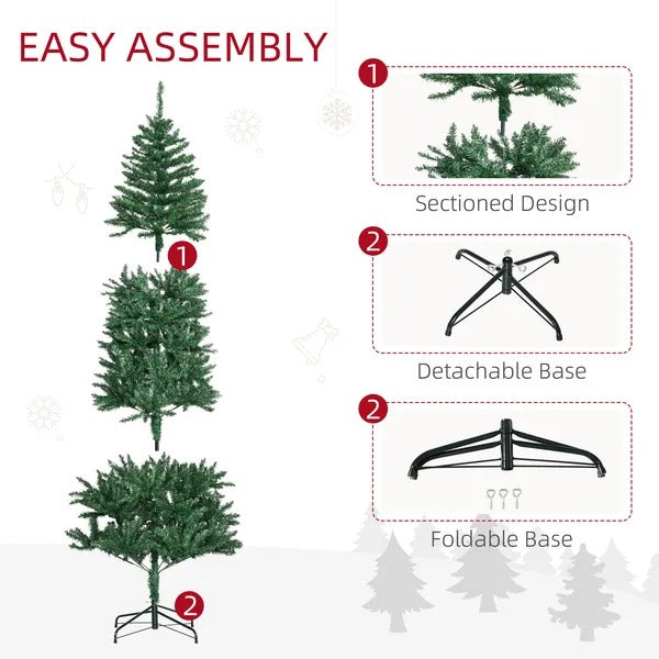6.9ft Artificial Christmas Tree W Metal Stand Spruce Branch Tips Green