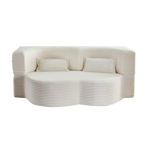 Modern Floor Sofa With 2 Pillows,Convertible Plush Corduroy Sleeper Sofa Bed,Full Size Folding Mattress For Living Room,Guest Bed,no Assembly Required,Beige