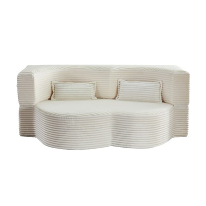Modern Floor Sofa With 2 Pillows,Convertible Plush Corduroy Sleeper Sofa Bed,Full Size Folding Mattress For Living Room,Guest Bed,no Assembly Required,Beige