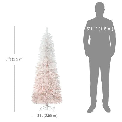 5ft Pencil Artificial Christmas Tree With Pine Realistic Branches, Auto Open,  And White