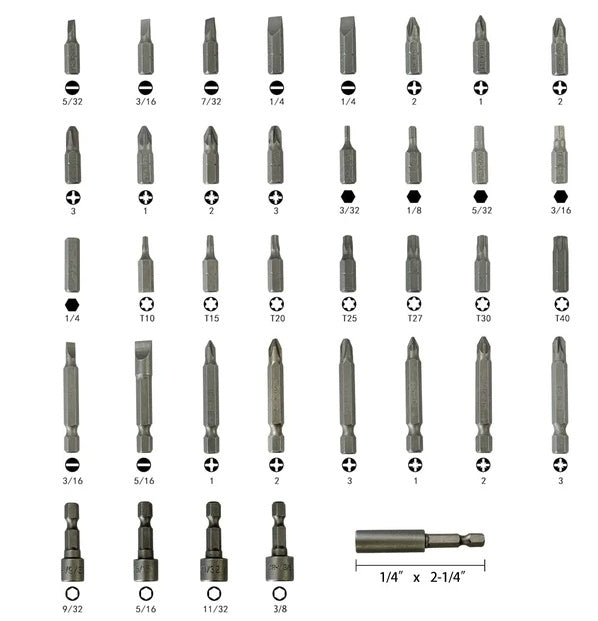 37 Piece Impact Screwdriver Bit Set Nut Driver Torx Phillips Tool Magnetic Drill