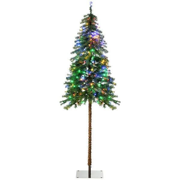 6' Artificial Christmas Tree With Warm White Or Colourful LED Lights, Pencil Shape, Steel Base