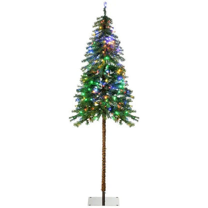 6' Artificial Christmas Tree With Warm White Or Colourful LED Lights, Pencil Shape, Steel Base