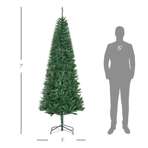 6.9ft Artificial Christmas Tree W Metal Stand Spruce Branch Tips Green