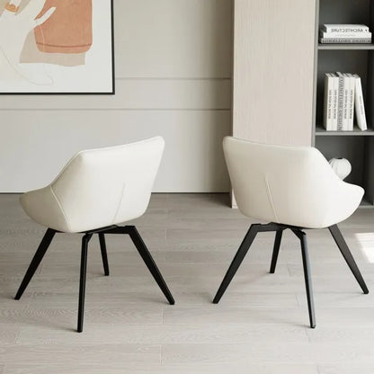 A Set Of 2 Dining Chairs, Medieval Modern Kitchen Dining Chair, PU Decorative Chairs With Black Metal Legs, Suitable For Home&kitchen White