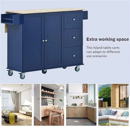 Rolling Mobile Kitchen Island With Drop Leaf - Solid Wood Top, Locking Wheels & Storage Cabinet 52.7 Inch Width
