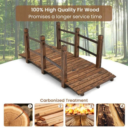 5 Feet Wooden Garden Bridge Wood Construction, Easy Assembly With Hardware