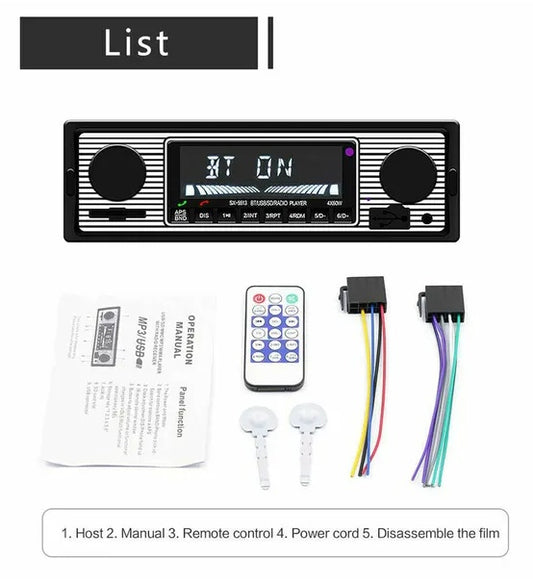 Bluetooth Vintage Car FM Radio MP3 Player USB Classic Stereo Audio Receiver AUX