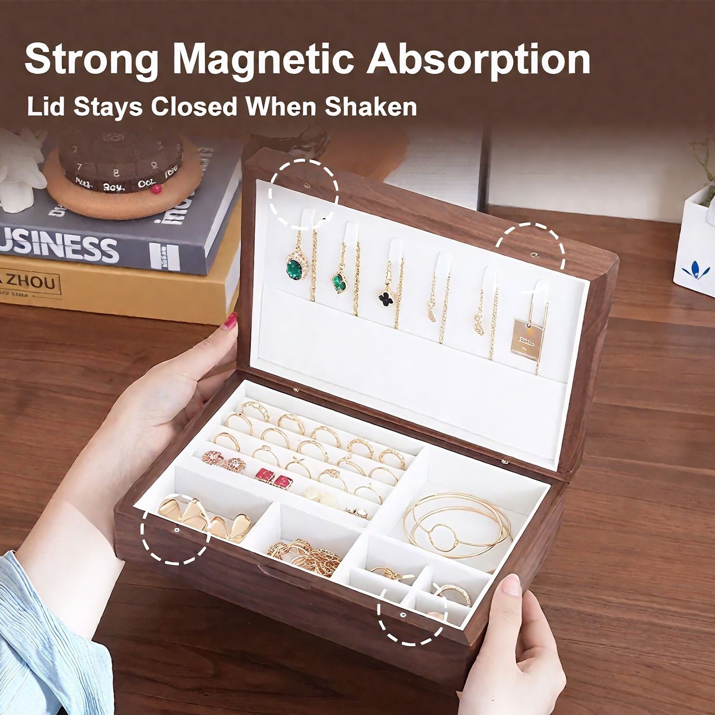 Solid Wood Jewelry Storage Box Ladies Retro Wooden Necklace Jewelry Bracelet Watch Display Box Handmade Wedding Birthday Anniversary Jewelry Box