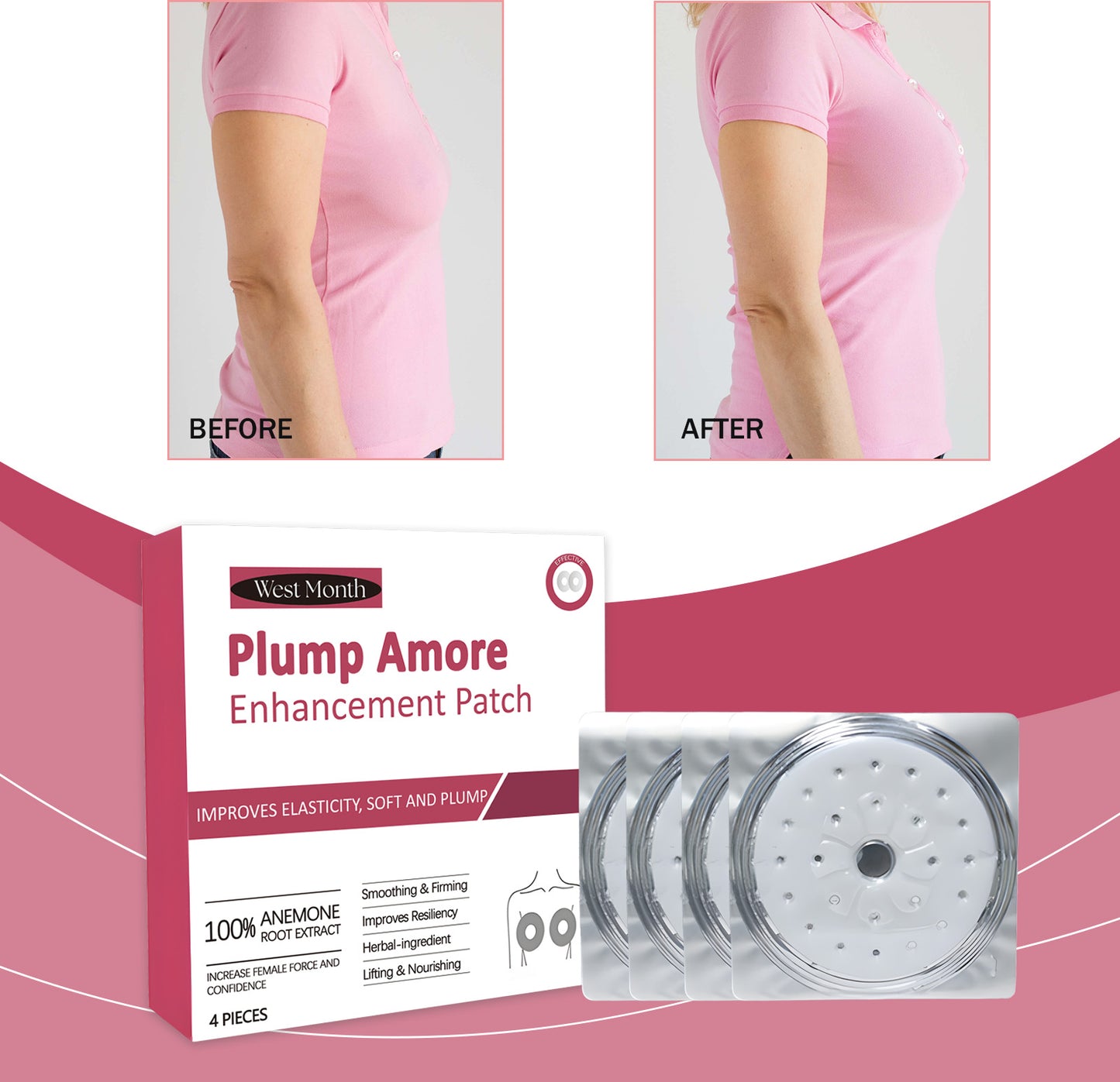 West&Month Women's Chest Patch, Support Chest Gentle Nourish Chest Invisible Breathable Round Thin