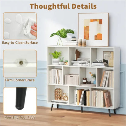 10 Cube Bookcase 3-Tier Modern Storage Organizer With 5 Metal Legs Bookshelves