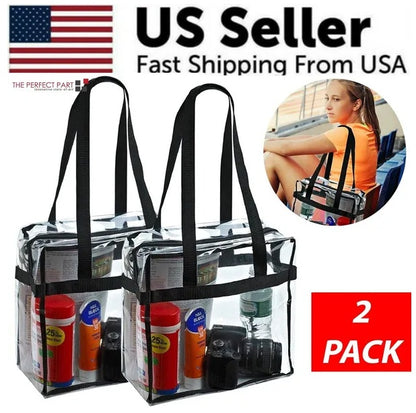 2x Clear PVC Tote Bag Women Large Transparent Handbag Zip Purse Stadium Security
