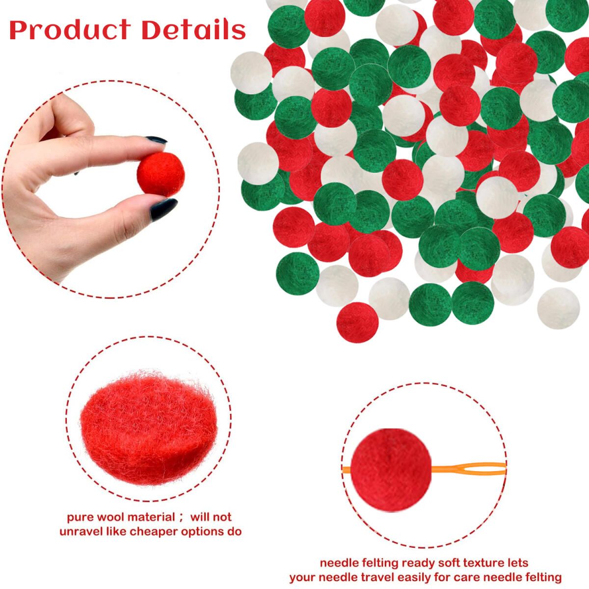 9.84 Ft Felt Ball Garland With Warm Light String Christmas Pom Pom Garland Red Green White 1 Inch Pompoms DIY Unique Hanging Bunting Banner For Xmas Tree Fireplace Wall Home Decor