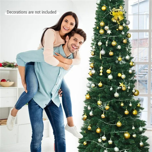 9ft Slim Pencil Christmas Tree - Space-Saving Design For Small Corners, 1500 Realistic PVC Branches With Flocked Finish