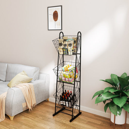 3-Tier Kitchen Storage Basket Organizer Freestanding Metal Wire Rack