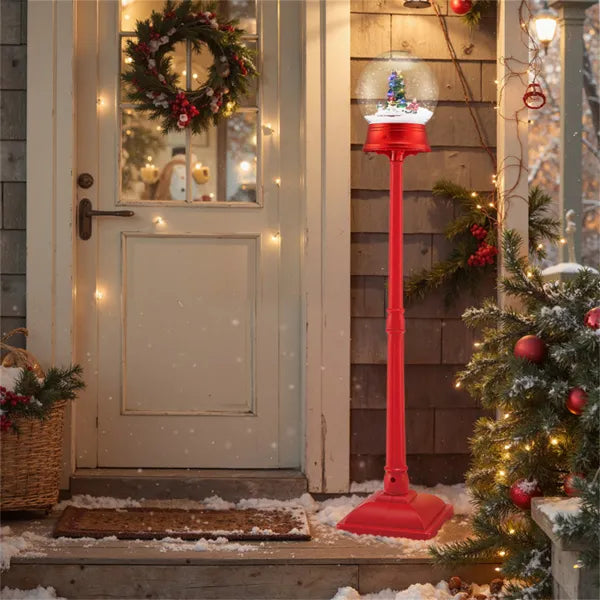 5 Ft Christmas Streetlamp Decor: 360° Rotating Santa/Snowman/Tree, 15 Colorful LEDs, 8 Tunes, 2 Modes (Stand/Tabletop)