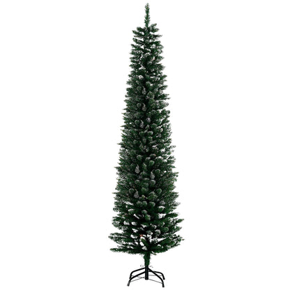 6FT Artificial Snow Dipped Christmas Tree Xmas Pencil Tree Holiday Home Indoor Decoration With Foldable Black Stand, Green