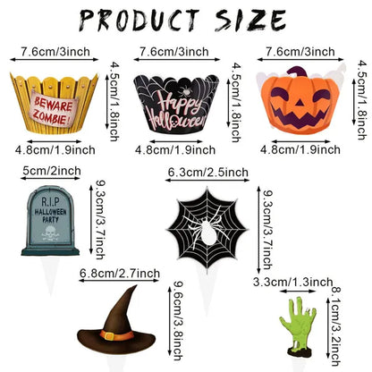48 Pcs Halloween Cupcake Toppers Wrappers Spider Web Pumpkin Zombie Disposable Artistic Bake Paper Cups For Halloween Theme Party Kitchen Cupcake Baking Supplies