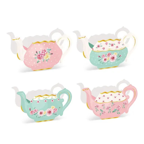 24 Pieces Tea Party Decorations Flower Boxes Spring Theme Princess Party Centerpiece Decorations 4 Style Cute Teapot Shape DIY Flower Box For Birthday Mother's Day Wedding Shower Party Table Decor