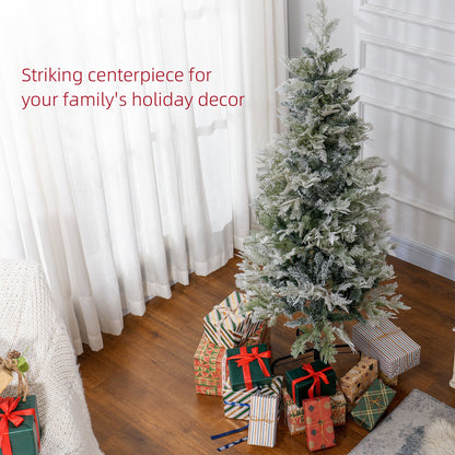 5 Feet Pencil Snow Flocked Artificial Christmas Tree With 517 Realistic Cypress Branches, Auto Open, Green