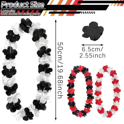 30 Pcs Racing Party Flower Leis Black White Red Mixed Color Silk Tropical Flower Necklace