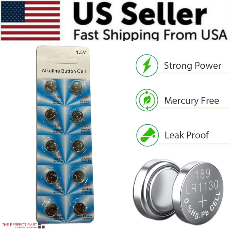 10 PCS LR1130 AG10 389 Alkaline Battery 1.5V Button Cell For Watch Calculator US