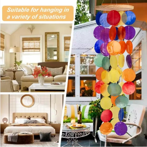Wind Chimes For Outside Handcrafted Rainbow Capiz Shells Windchime Coastal Style Decor For Indoor Outdoors Garden Decor