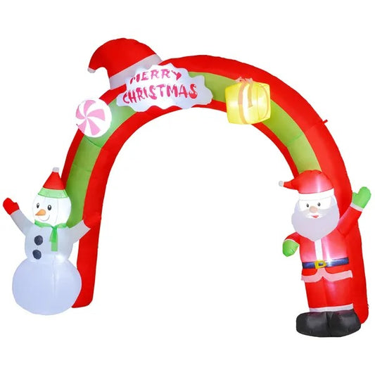 10FT Christmas Inflatable Archway, Outdoor Xmas Blow Up Santa Claus And Snowman Arch With Built-in LED Lights For Yard